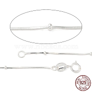 Sterling Silver Snake Chain Necklaces, with Beads, with 925 Stamp, Silver, 18 inch (45mm), 0.7mm(STER-K171-19P)