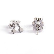 Cherry 304 Stainless Steel Ear Studs, Hypoallergenic Earrings, Stainless Steel Color, 8x8mm, Pin: 0.7mm(X-EJEW-F0075-106P)
