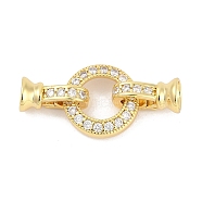 Brass Micro Pave Clear Cubic Zirconia Fold Over Clasps, Ring, Real 18K Gold Plated, 30mm(KK-M311-13G)