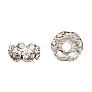 Brass Rhinestone Spacer Beads, Grade A, Waves Edge, Rondelle, Platinum Color, Clear, Size: about 6mm in diameter, 3mm thick, hole: 1.5mm(RB-A006-6MM-N)