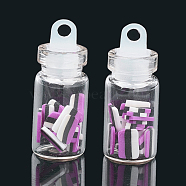 Handmade Polymer Clay Nail Art Decoration Accessories, with Glass Wishing Bottle and CCB Plastic Bottle Stopper, Rectangle, Violet, 6~7x3~4x0.5~1mm, bottle: 27.5x11mm, hole: 3mm(X-MRMJ-N032-17)