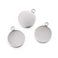 304 Stainless Steel Pendant Cabochon Settings, Plain Edge Bezel Cups, Flat Round, Stainless Steel Color, Tray: 20mm, 27x22x2mm, Hole: 3mm(X-STAS-F191-14P-G)