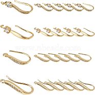 24Pcs 4 Style Brass Micro Pave Clear Cubic Zirconia Earring Hooks, with Loop, Real 18K Gold Plated, 15~18x2~3mm, Hole: 1.2mm, Pin: 0.6~0.7mm, 6pcs/style(ZIRC-FG0001-05)