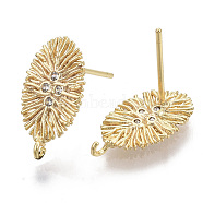 Brass Micro Pave Cubic Zirconia Stud Earring Findings, with Loop, Real 18K Gold Plated, Nickel Free, Oval, Clear, 15.5x8.5mm, Hole: 1mm, Pin: 0.8mm(KK-T056-03G-NF)