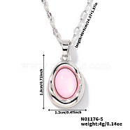 Elegant Oval Brass Pendant Necklaces, with Dapped Chain for Women, Pink, 15.75 inch(40cm)(SC8993-5)