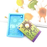 DIY Rectangle Tarot Card with Sun & Flower Pattern Pendant Food Grade Silicone Molds, Resin Casting Molds, for UV Resin & Epoxy Resin Craft Making, Deep Sky Blue, 70x48x6.5mm, Hole: 4.5mm, Inner Diameter: 38x60mm(DIY-G083-04)