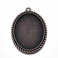 Tibetan Style Alloy Pendant Cabochon Settings, Cadmium Free & Lead Free, Oval, Red Copper, Tray: 40x30mm, 51x37x2mm, Hole: 3mm, about 100pcs/kg(TIBEP-N003-17R)