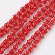 Imitation Jade Glass Beads Strands, Faceted, teardrop, Red, 5x3mm, Hole: 1mm, about 100pcs/strand, 18.3 inch~19 inch(GLAA-A036-A01)