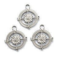 304 Stainless Steel Pendants, Flat Round with Compass, Stainless Steel Color, 17x15x2mm, Hole: 2mm(STAS-P279-10P)