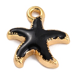 Golden Alloy Enamel Pendants, Long-Lasting Plated, Starfish, Black, 15x13x2mm, Hole: 1.6mm(KK-P197-10C-G)