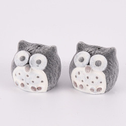 Flocky Plastic Beads, Half Drilled Beads, Owl, Gray, 18x20.5x20mm, Hole: 1.4mm(KY-Q056-020B)