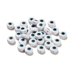 Spray Painted Acrylic Beads, Flat Round with Eye, Black, 7x4mm, Hole: 1.5mm(OACR-A030-02A)