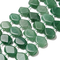 Natural Green Aventurine Beads Strands, with Seed Beads, Faceted Rectangle, 12~14.5x16~18x5~7mm, Hole: 1.2mm, about 23pcs/strand, 14.84 inch(37.7cm)(G-G072-A05-02)