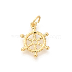 Brass Pendants, with Jump Ring, Long-Lasting Plated, Lead Free & Cadmium Free, Ships Wheel Charms, Real 18K Gold Plated, 15x12x1mm, Hole: 3.5mm(KK-L225-038G)