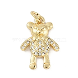 Rack Plating Brass Micro Pave Cubic Zirconia Pendants, Lead Free & Cadmium Free, Long-Lasting Plated, Bear Charms, with Jump Ring, Real 18K Gold Plated, 20x13.5x3mm(KK-H059-17G)