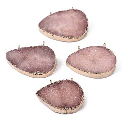 Natural Druzy Agate Pendants, with Edge Golden Plated and Iron Loops, Druzy Trimmed Stone, Dyed, Teardrop, 28~29x40x10~11mm, Hole: 2mm(G-S359-085)
