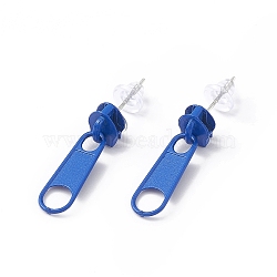 Alloy Zipper Buckle Dangle Stud Earrings with Iron Pins for Women, Royal Blue, 25.5mm, Pin: 0.7mm(EJEW-A090-01D)