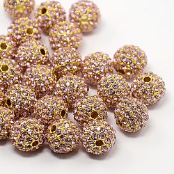 Alloy Rhinestone Beads, Grade A, Round, Golden Metal Color, Light Rose, 10mm(RB-A034-10mm-A27G)