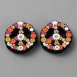 Food Grade Silicone Focal Beads, Peace Sign, 29x28x7.5mm, Hole: 2.5mm(SIL-WH0001-66A)