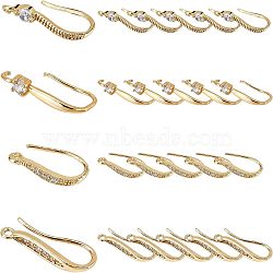 24Pcs 4 Style Brass Micro Pave Clear Cubic Zirconia Earring Hooks, with Loop, Real 18K Gold Plated, 15~18x2~3mm, Hole: 1.2mm, Pin: 0.6~0.7mm, 6pcs/style(ZIRC-FG0001-05)