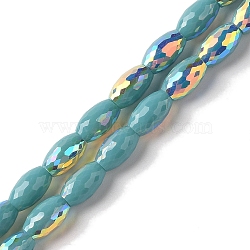 AB Color Plated Electroplate Beads Strands, Faceted, Oval, Light Sea Green, 10x6mm, Hole: 1.2mm, about 60pcs/strand, 24.02''(61cm)(EGLA-H104-03F)
