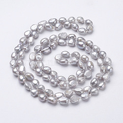 Natural Pearl Beaded Necklaces, Silver,  46.4 inch~47.2 inch(1180mm~1200mm)(NJEW-P149-01A-01)