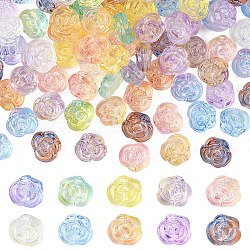 100Pcs 10 Colors Transparent Normal Glass Beads, Rose, Mixed Color, 14x12x6.5mm, Hole: 1mm, 10pcs/color(GLAA-YW0005-45)