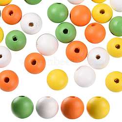 160Pcs 4 Colors Farmhouse Country and Rustic Style Painted Natural Wood Beads, with Waterproof Vacuum Packing, Round, Green & Dark Orange & Yellow & White, 16mm, Hole: 4mm, 40pcs/color(WOOD-LS0001-01K)