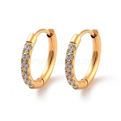 Ion Plating(IP) 316 Surgical Stainless Steel Pave Clear Cubic Zirconia Hoop Earrings Women, Golden, 14x2mm(EJEW-A109-01A-G)