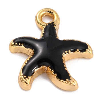 Golden Alloy Enamel Pendants, Long-Lasting Plated, Starfish, Black, 15x13x2mm, Hole: 1.6mm