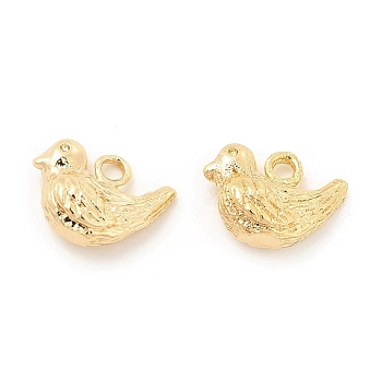 Brass Charms, Bird Charm, Real 18K Gold Plated, 7x10x4mm, Hole: 1.6mm