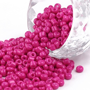 Baking Paint Glass Seed Beads, Fuchsia, 8/0, 3mm, Hole: 1mm, about 1111pcs/50g, 50g/bag, 18bags/2pounds