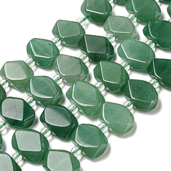 Natural Green Aventurine Beads Strands, with Seed Beads, Faceted Rectangle, 12~14.5x16~18x5~7mm, Hole: 1.2mm, about 23pcs/strand, 14.84 inch(37.7cm)