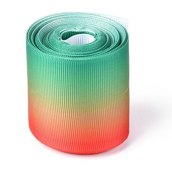 Gradient Rainbow Polyester Ribbon, Single Face Printed Grosgrain Ribbon, for Crafts Gift Wrapping, Party Decoration, Colorful, 2 inch(50mm), about 5 yards/roll(4.57m/roll)