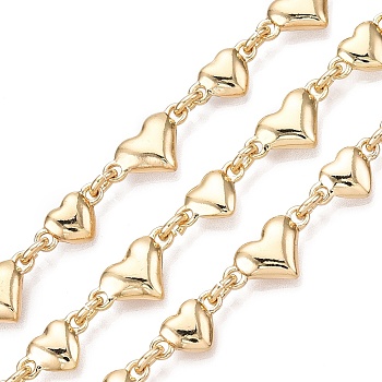 Brass Link Chains, Heart, Unwelded, with Spool, Real 18K Gold Plated, 16.5x9x3.5mm, about 36.09 Feet(11m)/Roll