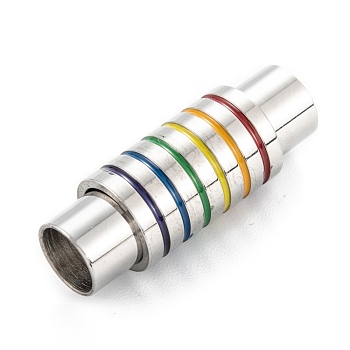 304 Stainless Steel Magnetic Enamel Clasps, with Glue-in Ends, , Column, Stainless Steel Color, 25x9mm, Hole: 6mm