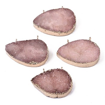 Natural Druzy Agate Pendants, with Edge Golden Plated and Iron Loops, Druzy Trimmed Stone, Dyed, Teardrop, 28~29x40x10~11mm, Hole: 2mm