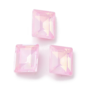 Glass Rhinestone Cabochons, Point Back & Back Plated, Faceted, Rectangle, Light Rose, 8x10x4mm