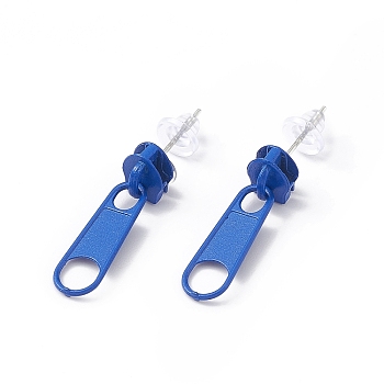 Alloy Zipper Buckle Dangle Stud Earrings with Iron Pins for Women, Royal Blue, 25.5mm, Pin: 0.7mm