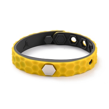 Flat Silicone Cord Bracelets, Hexagon Beads Adjustable Bracelet for Men Women, Gold, 9.92 inch(25.2cm)