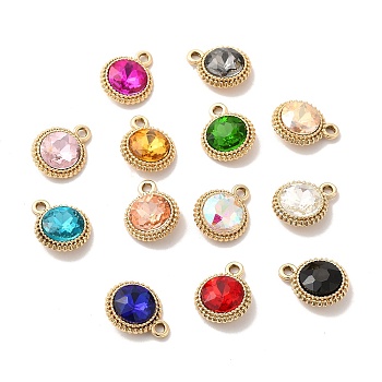 UV Plating Alloy Glass Pendants, Golden, Flat Round Charms, Mixed Color, 17.5x14x5.5mm, Hole: 2mm