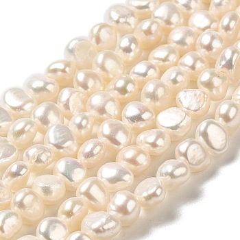 Natural Cultured Freshwater Pearl Beads Strands, Two Sides Polished, Grade 5A, PapayaWhip, 5x5~6x3.5~4mm, Hole: 0.6mm, about 69~70pcs/strand, 13.58 inch(34.5cm)