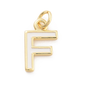 Rack Plating Brass Pendants, with Enamel and Jump Ring, Cadmium Free & Lead Free, Long-Lasting Plated, Real 18K Gold Plated, Letter, Letter F, 12x7x1mm, Hole: 2.5mm