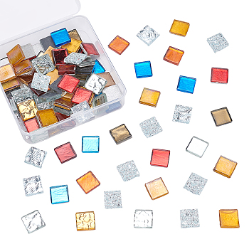 Olycraft Glass Cabochons, Mosaic Tiles, for Home Decoration or DIY Crafts, Square, Mixed Color, 14.5~15x14.5~15x3.5~4.5mm, about 200g/box