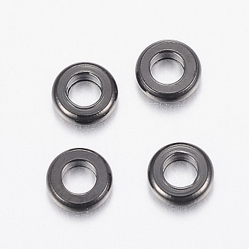 304 Stainless Steel Beads, Flat Round, Electrophoresis Black, 4x1mm, Hole: 2mm