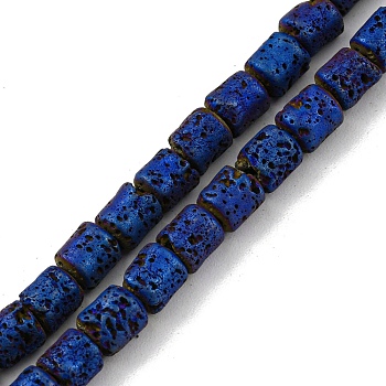 Electroplated Natural Lava Rock Beads Strands, Column, Blue Plated, 4~4.5x4.5~5mm, Hole: 0.9mm, about 78pcs/strand, 16.14''(41~41.5cm)