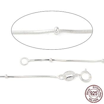 Sterling Silver Snake Chain Necklaces, with Beads, with 925 Stamp, Silver, 18 inch (45mm), 0.7mm