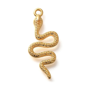 Brass Pendants, Snake Charms, Real 18K Gold Plated, 24x10.5x2mm, Hole: 1.4mm