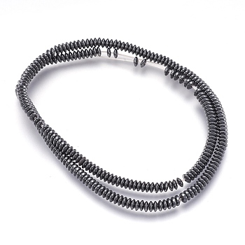 Non-magnetic Synthetic Hematite Beads Strands, Heishi Beads, Flat Round/Disc, Original Color, 4x1~1.5mm, Hole: 1mm, about 258~261pcs/strand, 15.7 inch(40cm)