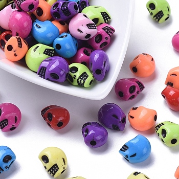 Antique Acrylic Beads, Skull, Mixed Color, 13x10x11mm, Hole: 1.5mm, about 600pcs/500g